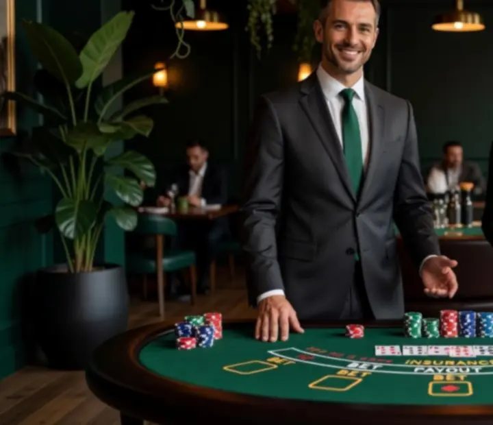 Tým usměvavých hostitelů připravených vést blackjackový večer