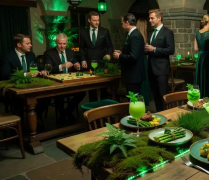 Galavečer Green Night s tmavým interiérem a zeleným nasvícením