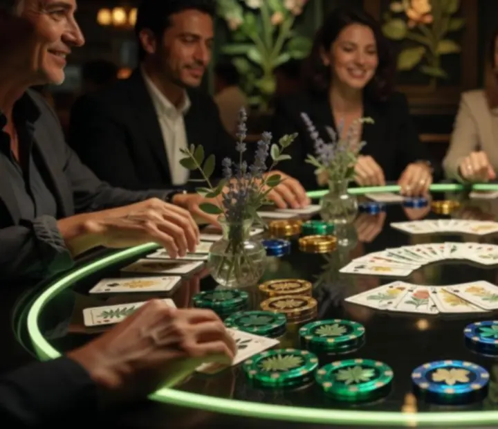 Hosté kolem večerního pokerového stolu v restauraci Prazesta